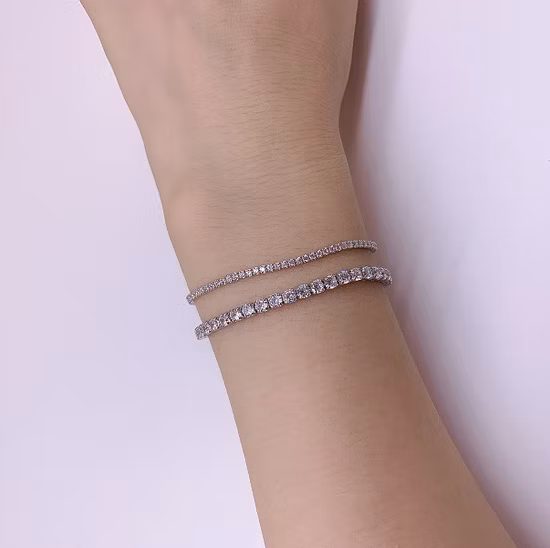 調節可能な925スターリングシルバーCZクリスタル3mmテニスチェーンブレスレット