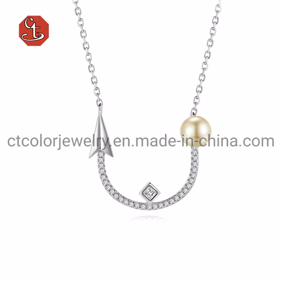 ファッションジュエリー 925 シルバーチェーンバロックパールグリーン CZ ネックレス女性用