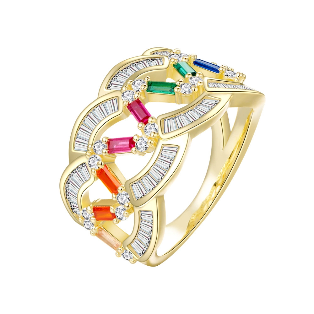 2023 Fashion 925 Sterling Silver Rainbow CZ Ring