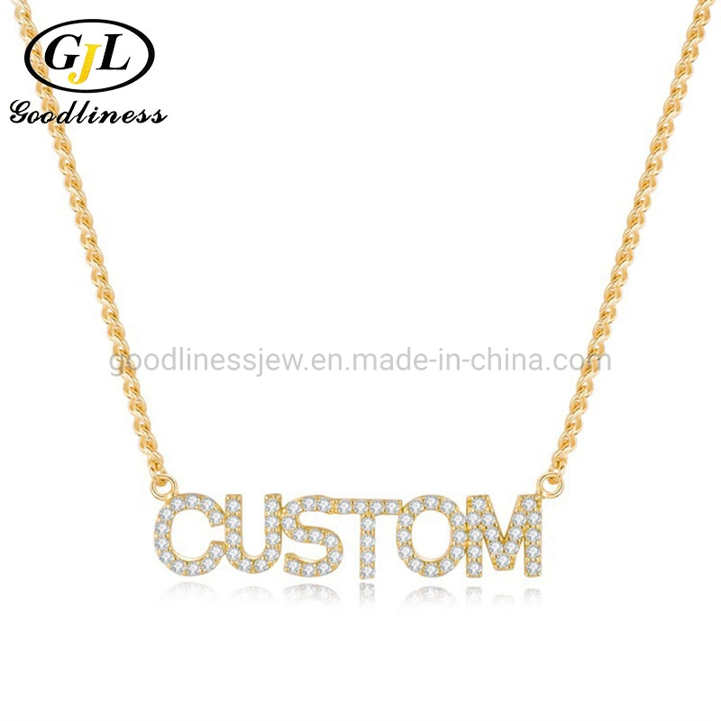 Custom Personalized Copper Cubic Zirconia Full Crystal Letter Necklace Fashion Jewelry