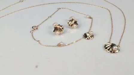 シェル形状の淡水真珠のネックレス卸売 585 純金ジュエリー ネックレス