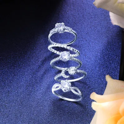 ファッションファインジュエリー 925 スターリングシルバージュエリーモアッサナイトダイヤモンドリング女性の婚約結婚式のプロミスリング